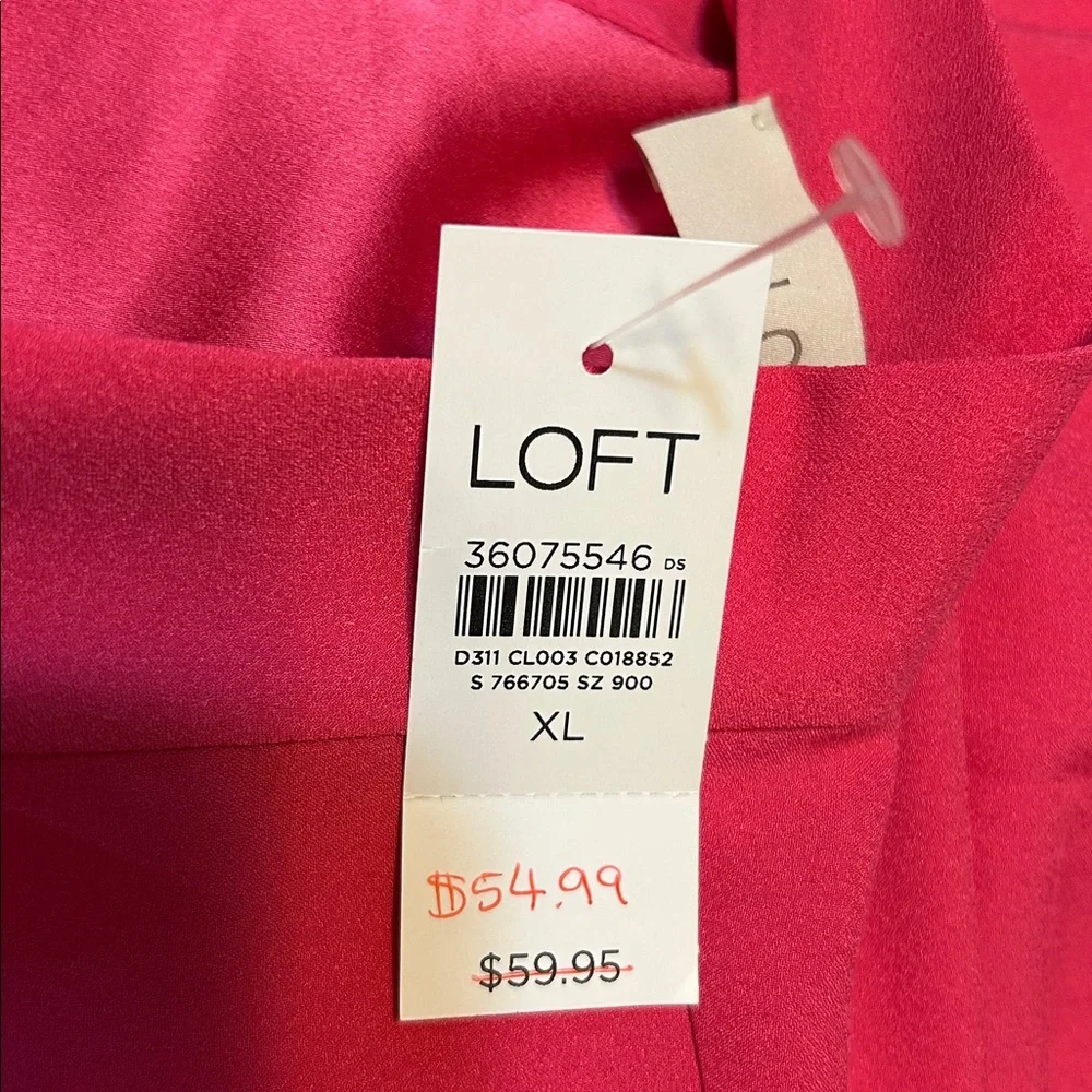 LOFT Bright Pink Twist-Neck Puff Sleeve Blouse